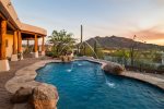 Private heated pool with water features